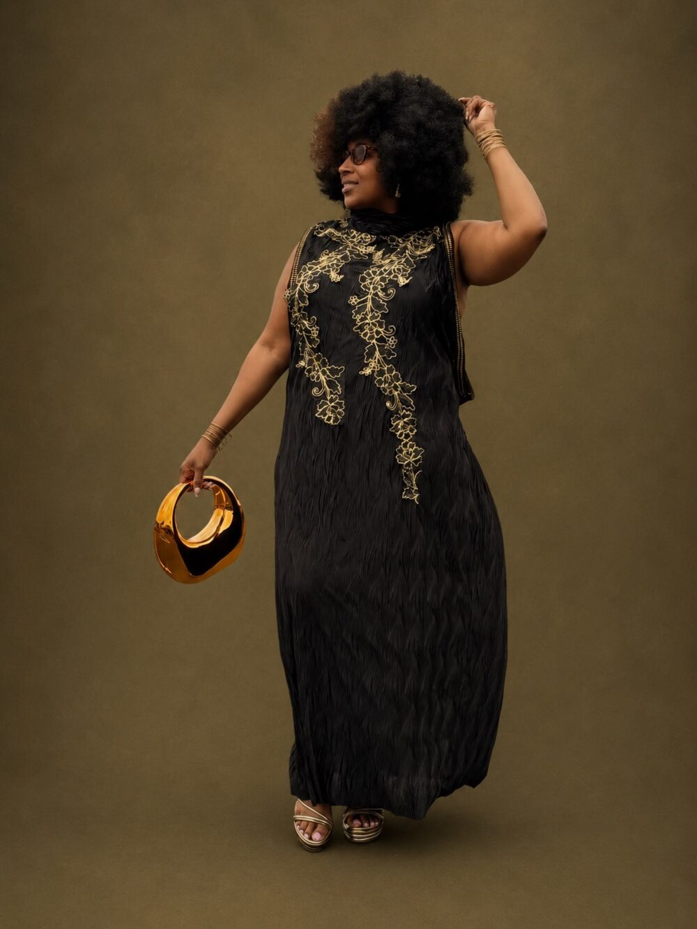 Gold embroidery, floor length